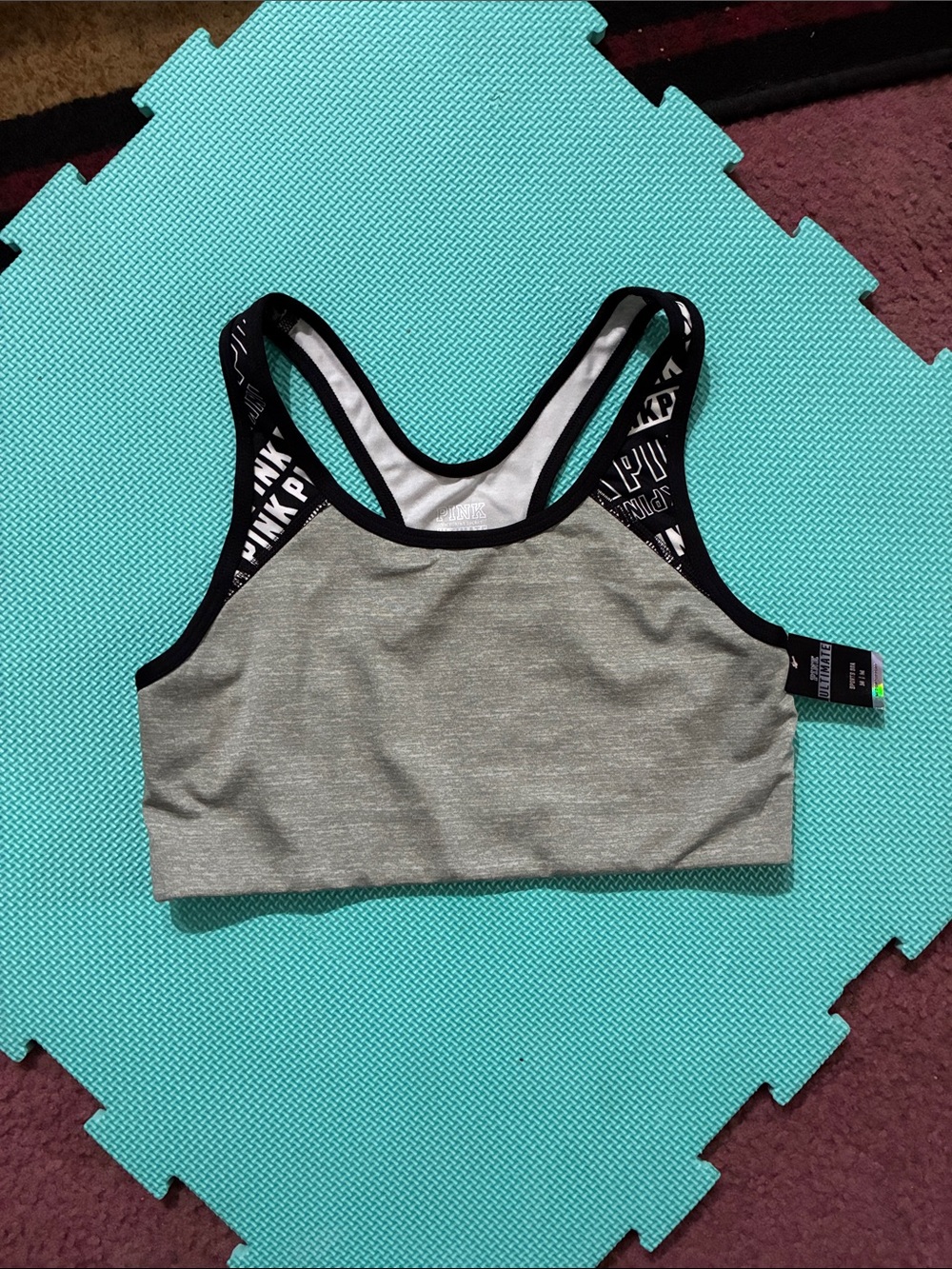 New PINK Victoria's Secret Gray Sports Bra with Black Trim